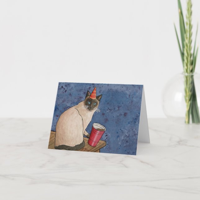 Animaux de fête : Carte de chat Siamese 4"x5.6" (Devant)
