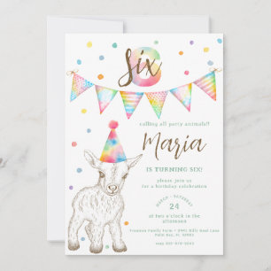 Animaux de fête Chèvre 6e anniversaire Invitation 