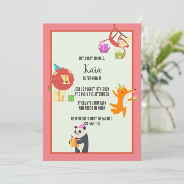 Animaux de fête Invitation d'anniversaire (Debout devant)