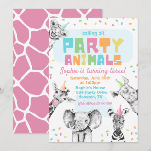 Animaux de fête Invitation d'anniversaire   Animau
