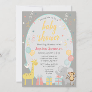 Animaux de fête mignonne Baby shower Invitation Ja