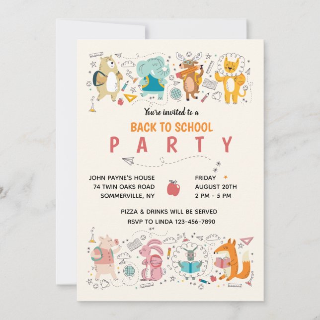 Animaux de fête Retour à l'école Invitation de fêt (Devant)