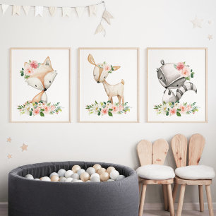 Animaux de forêt, Animaux de forêt, Fleurs roses