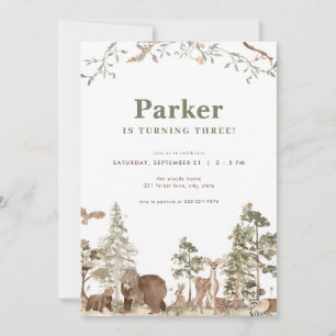 Animaux de forêt boisée Invitation d'anniversaire