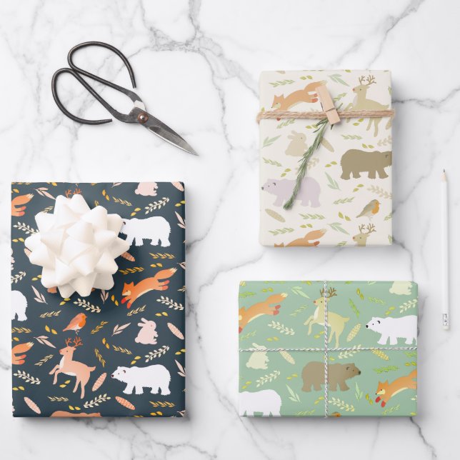 Animaux de forêt et Motif de feuilles (Recto)