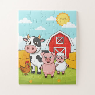 Animaux de la Ferme Enfants Puzzle | Vache Cochon