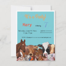 Animaux de la ferme, invitation à une fête d'anniv