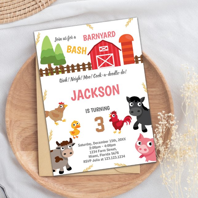 Animaux de la ferme rouge Invitations d'anniversai (Red Farm Animals Birthday Invitations)