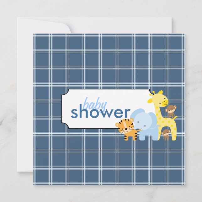 Animaux de la Jungle Baby Boy Douche Invitations (Devant)