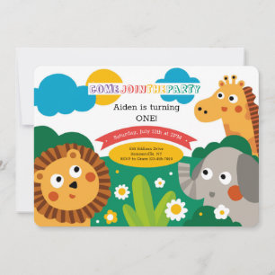Animaux de la Jungle Invitation de fête d'annivers