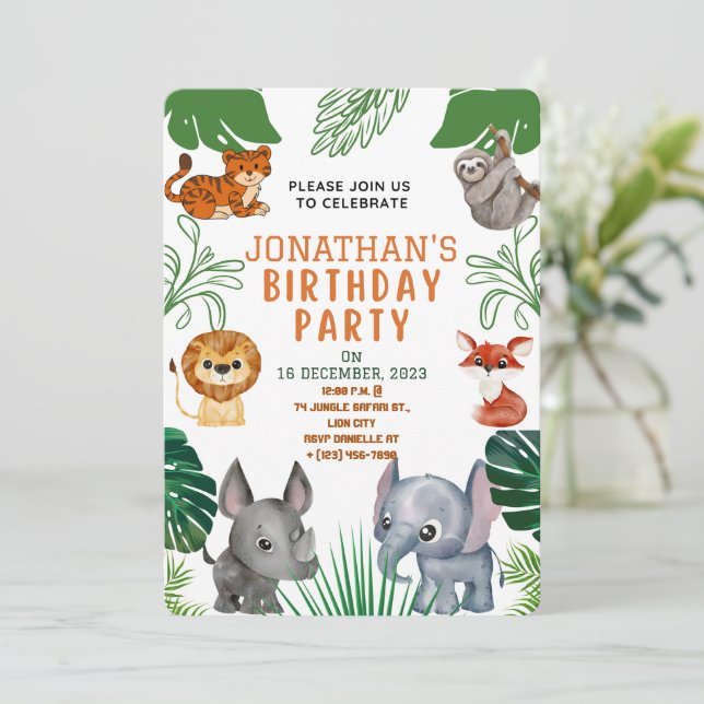 Animaux de la jungle mignonne Invitation de fête d (Debout devant)