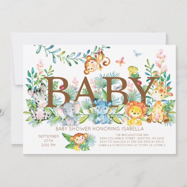 Animaux de la Jungle Neutre Invitation Baby shower (Devant)