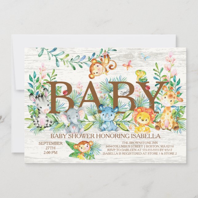 Animaux de la Jungle Neutre Invitation Baby shower (Devant)