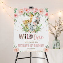 Animaux de la jungle rose pâle Floral 1er annivers