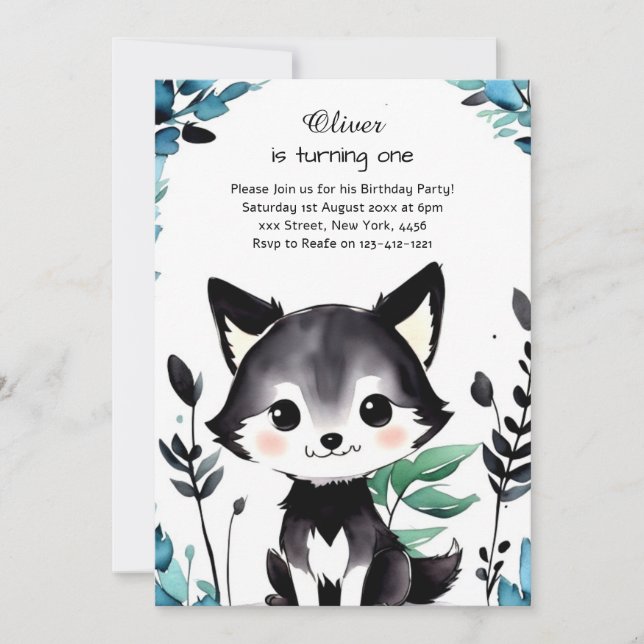 Animaux des bois 1er Invitation d'anniversaire (Devant)