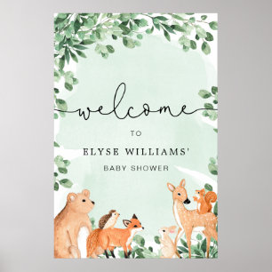 Animaux des bois Affiche de bienvenue verte