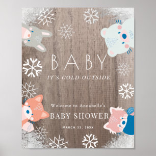 Animaux des bois Baby shower de neige Affiche de b