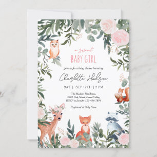 Animaux des bois Baby shower Invitation fille