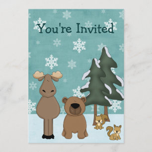 Animaux des bois d'hiver Invitation à la fête d'an