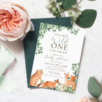Animaux des bois Invitation Baby shower blanc