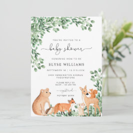 Animaux des bois Invitation Baby shower blanc