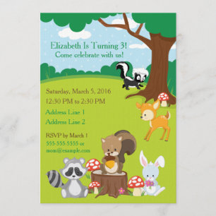 Animaux des bois Invitation de fête d'anniversaire