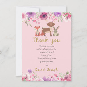 Animaux des bois Poème de Merci de Baby shower de 