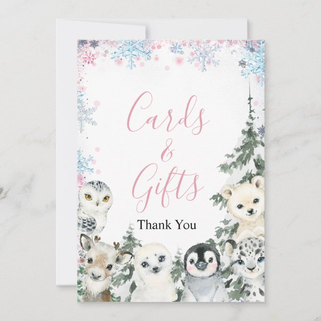 Animaux d'hiver Cartes et cadeaux de révélation de (Devant)