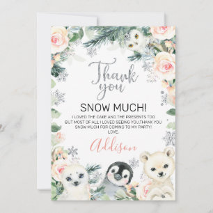 Animaux d'hiver rose Floral Carte de remerciements