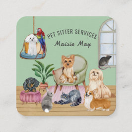 Animaux domestiques assis, Chien marchant, Carte d