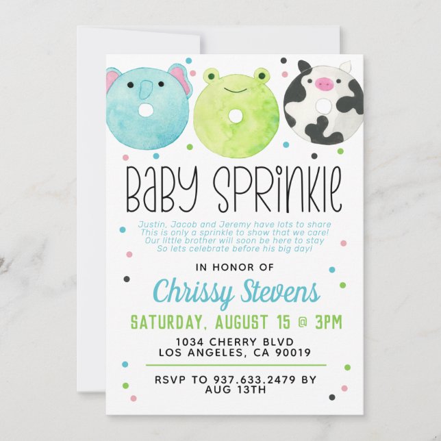 Animaux Donut Baby Sprinkw Douche Invitation (Devant)