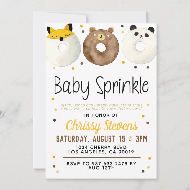Animaux Donut Baby Sprinkw Douche Invitation (Devant)