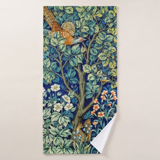 Animaux et fleurs, forêt, William Morris (Serviette de bain)