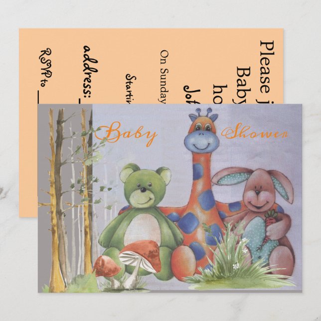 Animaux farcis baby shower Invitation (Devant / Derrière)