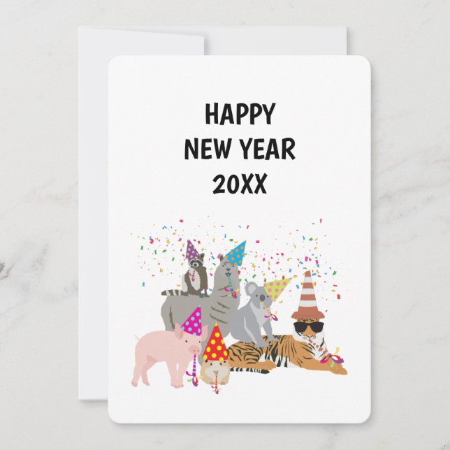 Animaux Fête - Animaux Vacances Carte Nouvel An (Devant)