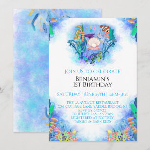 Animaux marins 1er anniversaire Invitation