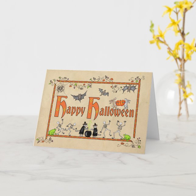 Animaux médiévaux Carte d'Halloween (Fleur jaune)