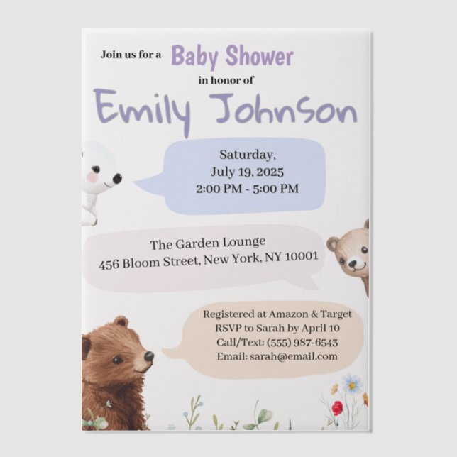 Animaux mignons Baby shower Vellum Invitations (Recto)