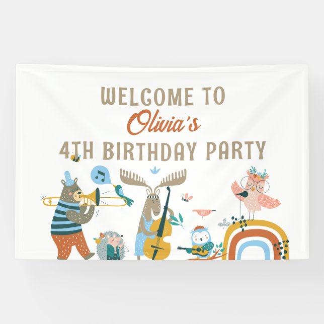 Animaux musicaux Bannière Anniversaire (Horizontal)