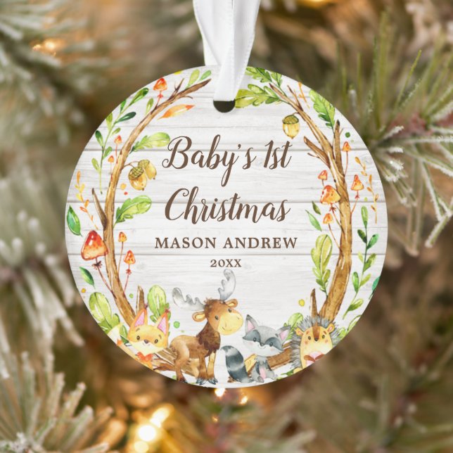 Animaux rustiques en bois du premier Noël du bébé (Arbre)
