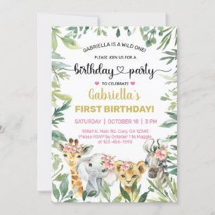 Animaux Safari fille invitation d'anniversaire, n'