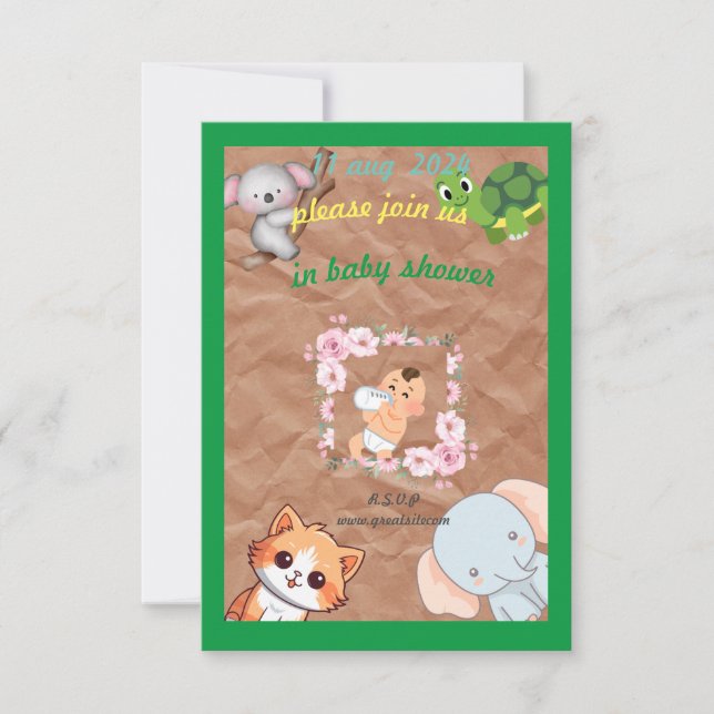 animaux sauvages baby shower carte plat (Devant)