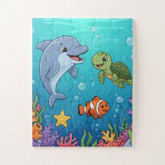 Animaux sous-marins Puzzle Enfants | Dauphin Tortu