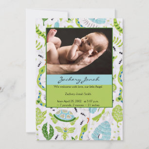 Animaux verts et bleus Photo Baby Boy Faire-part