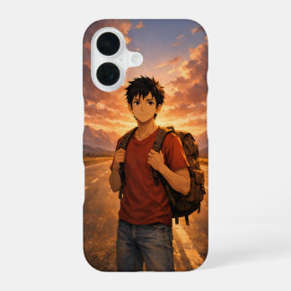 Anime Adventure Boy Sunset Road Mountain iPhone 16 Hülle
