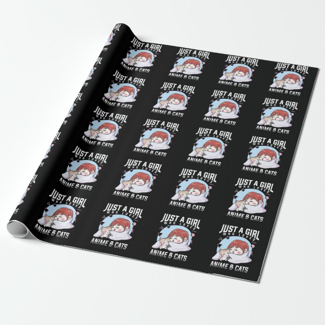 Anime and Cats Otaku Japanese Anime Girl Geschenkpapier (Ungerollt)