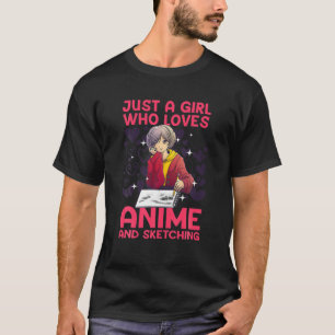 Anime Art for women Teen Girl Anime Merch Sketch T-Shirt