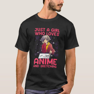 Anime Art for women Teen Girl Anime Merch Sketch T-Shirt