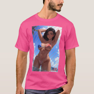 Anime Arth Anime Girl Bikini Beach America Girl T-Shirt