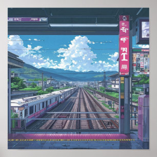Anime Ästhetik Innen Bahnhof Landschaftsbild Poster